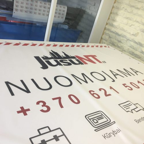 Reklaminis tentas, atspausdintas, sužieduotas Reklaminis tentas, atspausdintas, sužieduotas